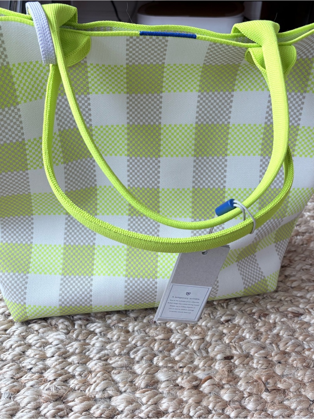 Rothy's Neon Lime Checkered Tote Bag